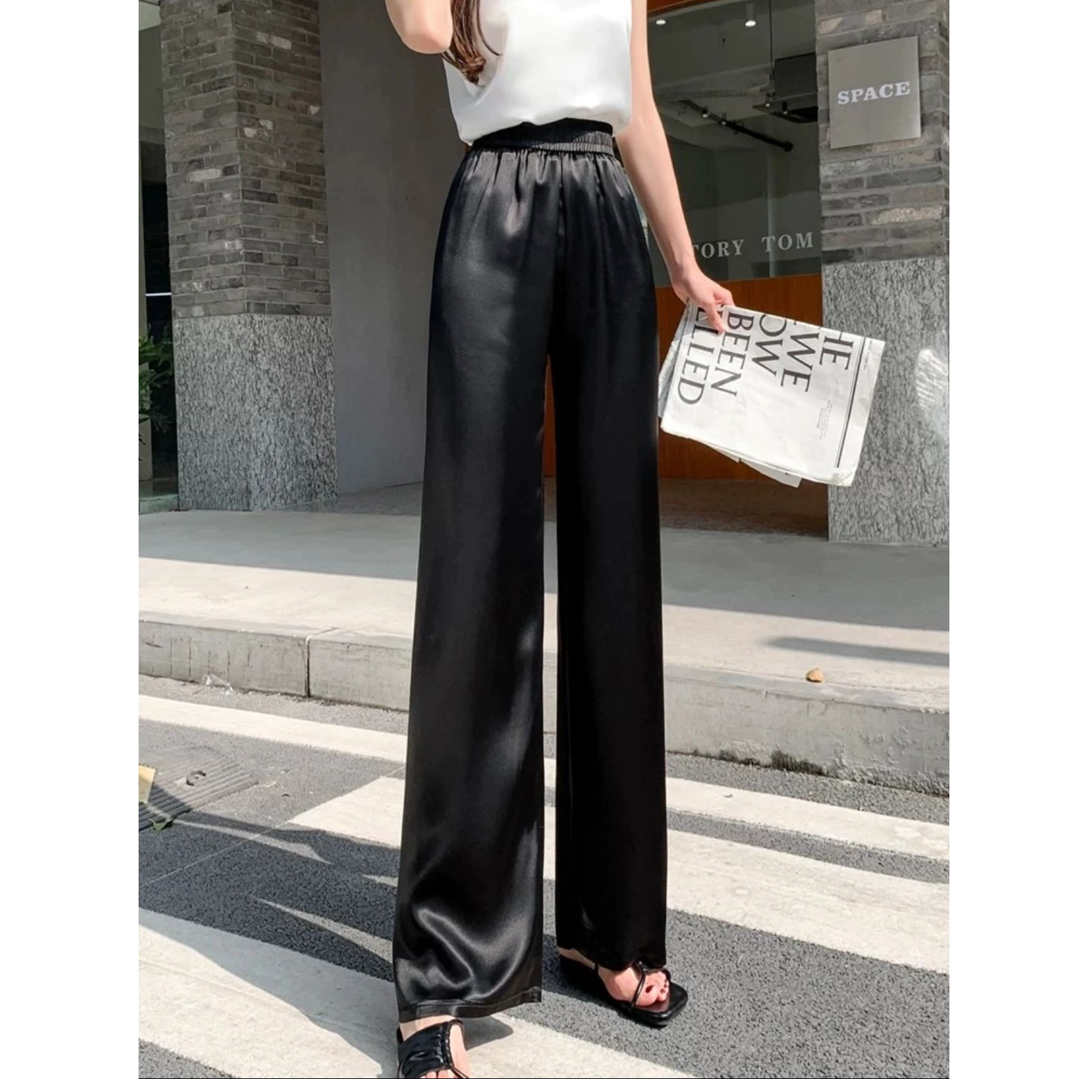 黑色阔腿裤女2025新款春秋款高级感垂感窄版直筒西装裤子夏季薄款