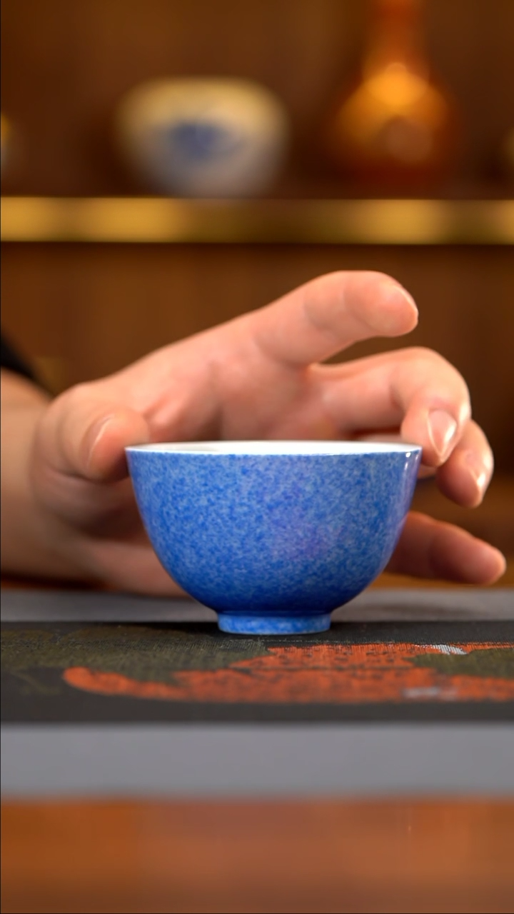 【闪购商品】盛古珍玩 洒蓝小鸡心杯2只