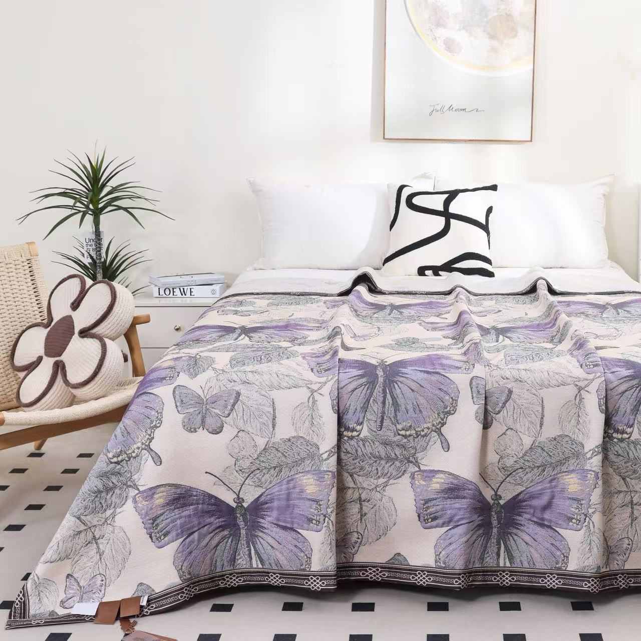 【镇店之宝】轻奢纱布盖毯床盖--紫色蝴蝶230*250