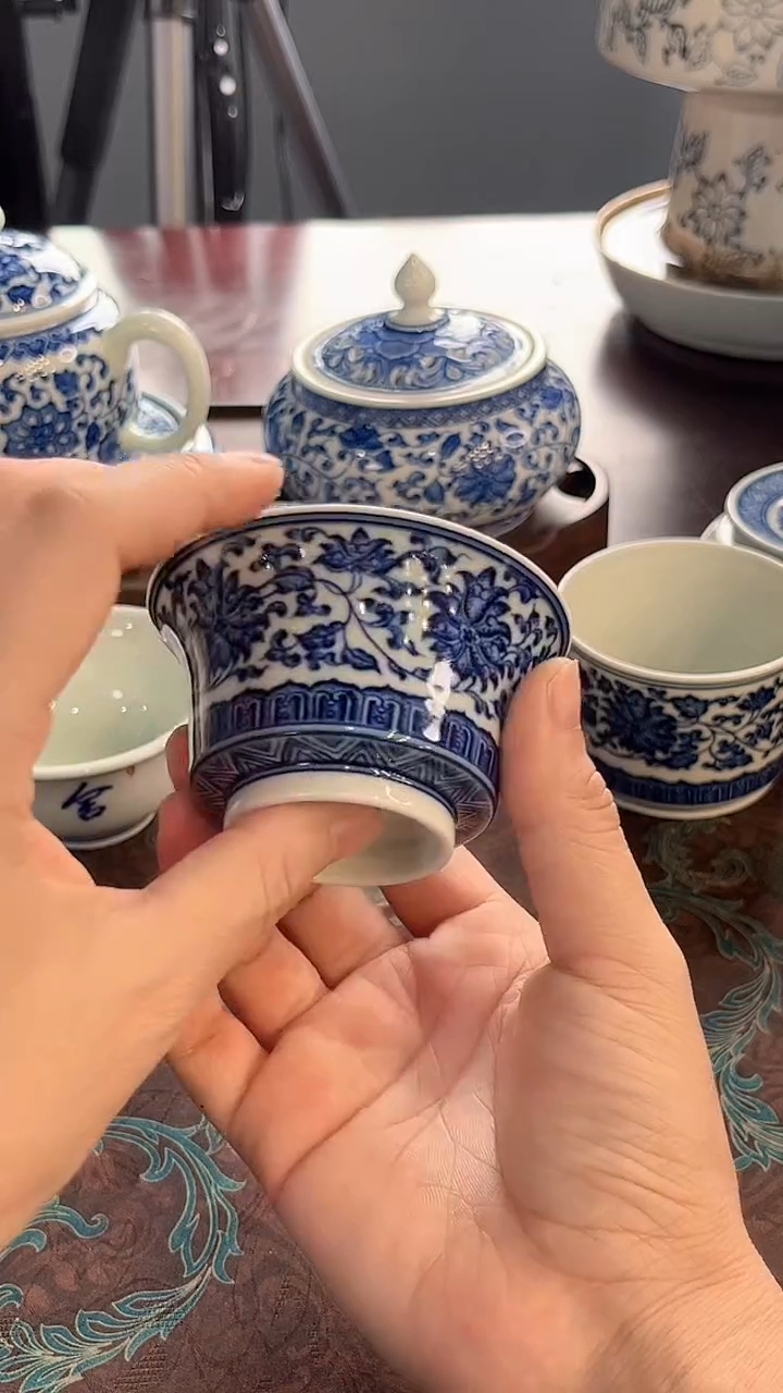 镹曰陶手工手绘柴窑茶具缠枝莲马蹄