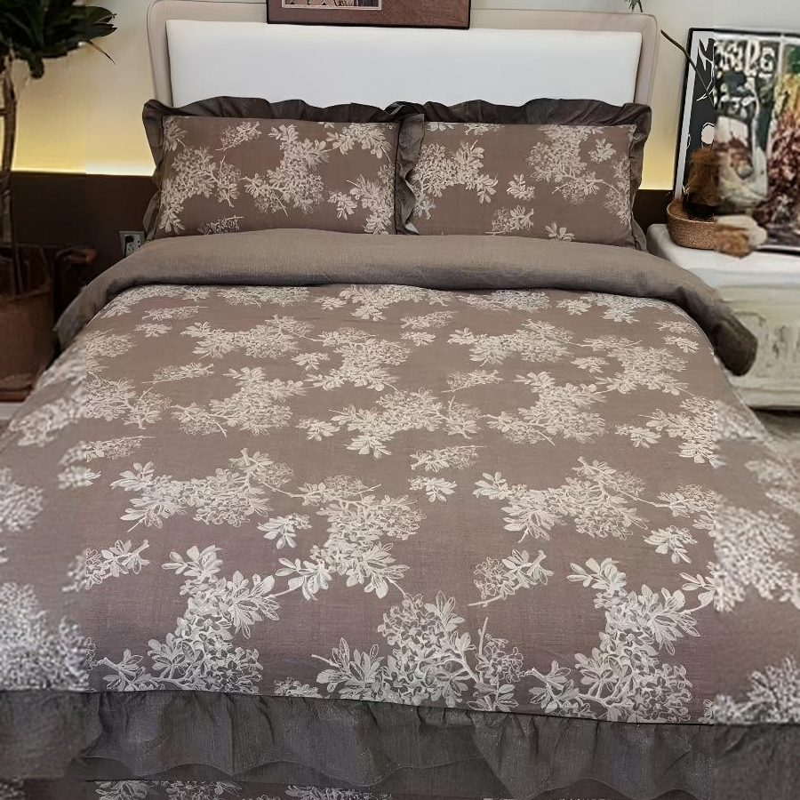 高档亚麻花边款中式轻奢风高级感双层四季款四件套--【峰峦冬韵】