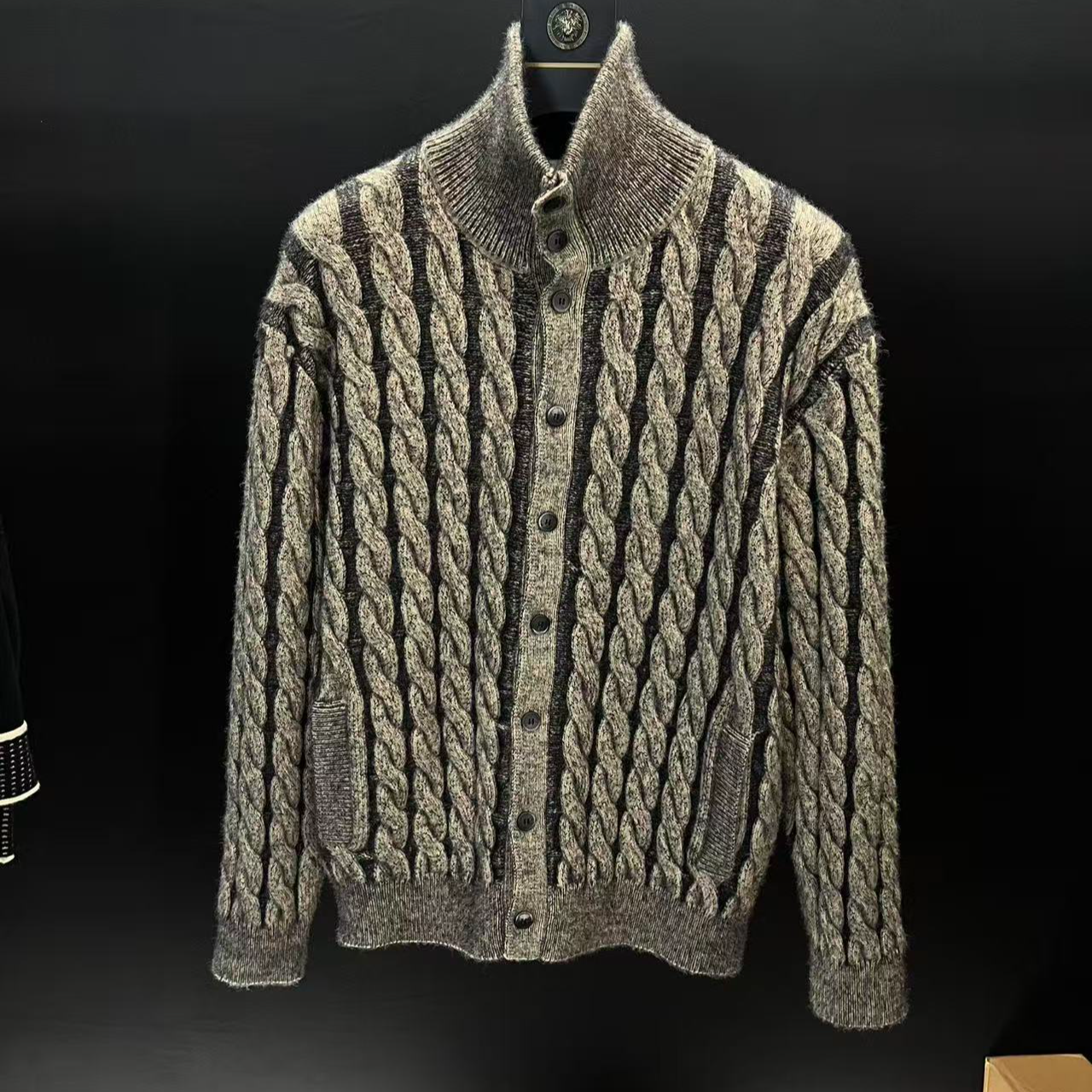 【啊然专属】2025年男女同款100羊毛针织衫条纹撞色开衫-MY50040