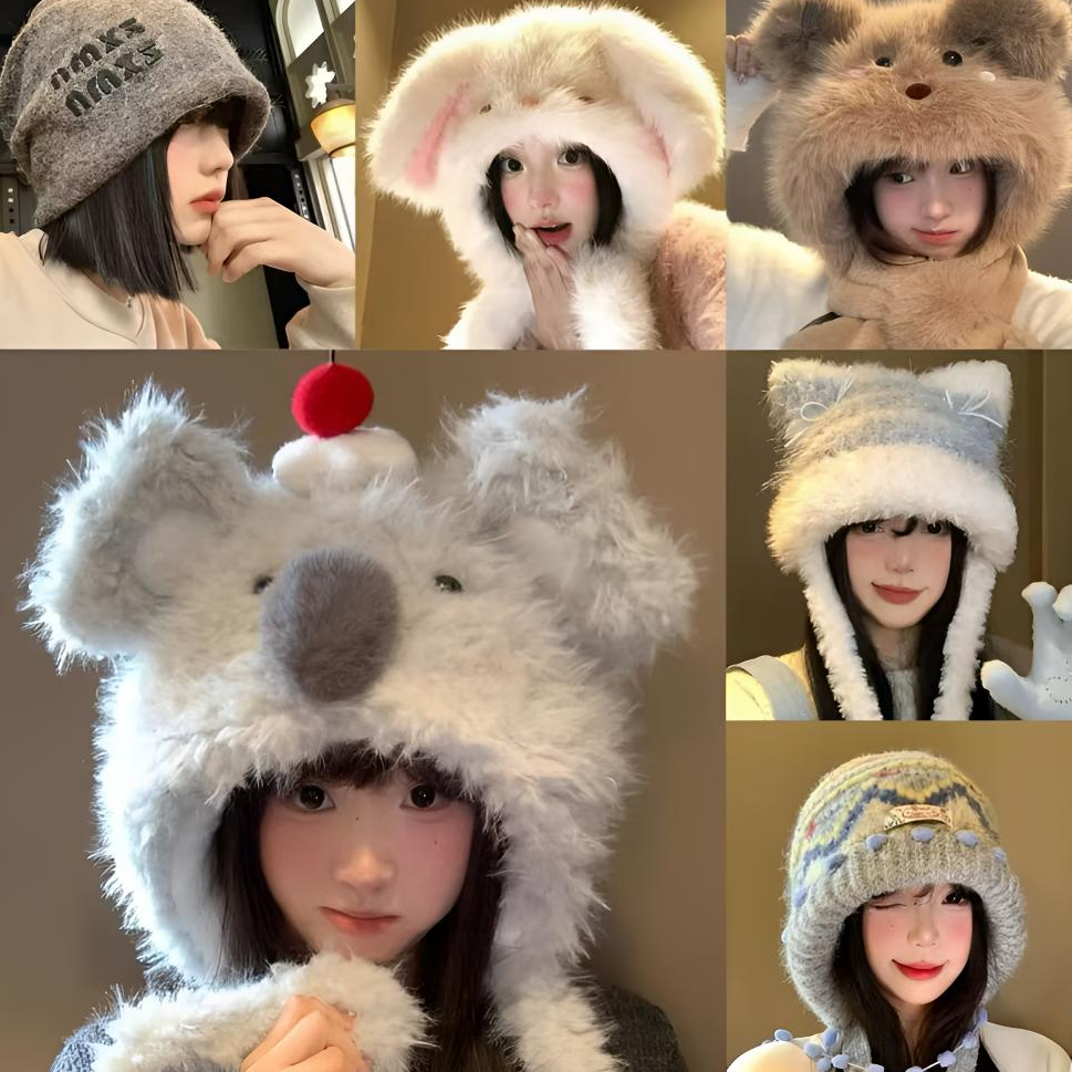 【Y01-Y100】冬季可爱女士保暖帽网红日系防寒毛绒可爱动耳冬季帽子