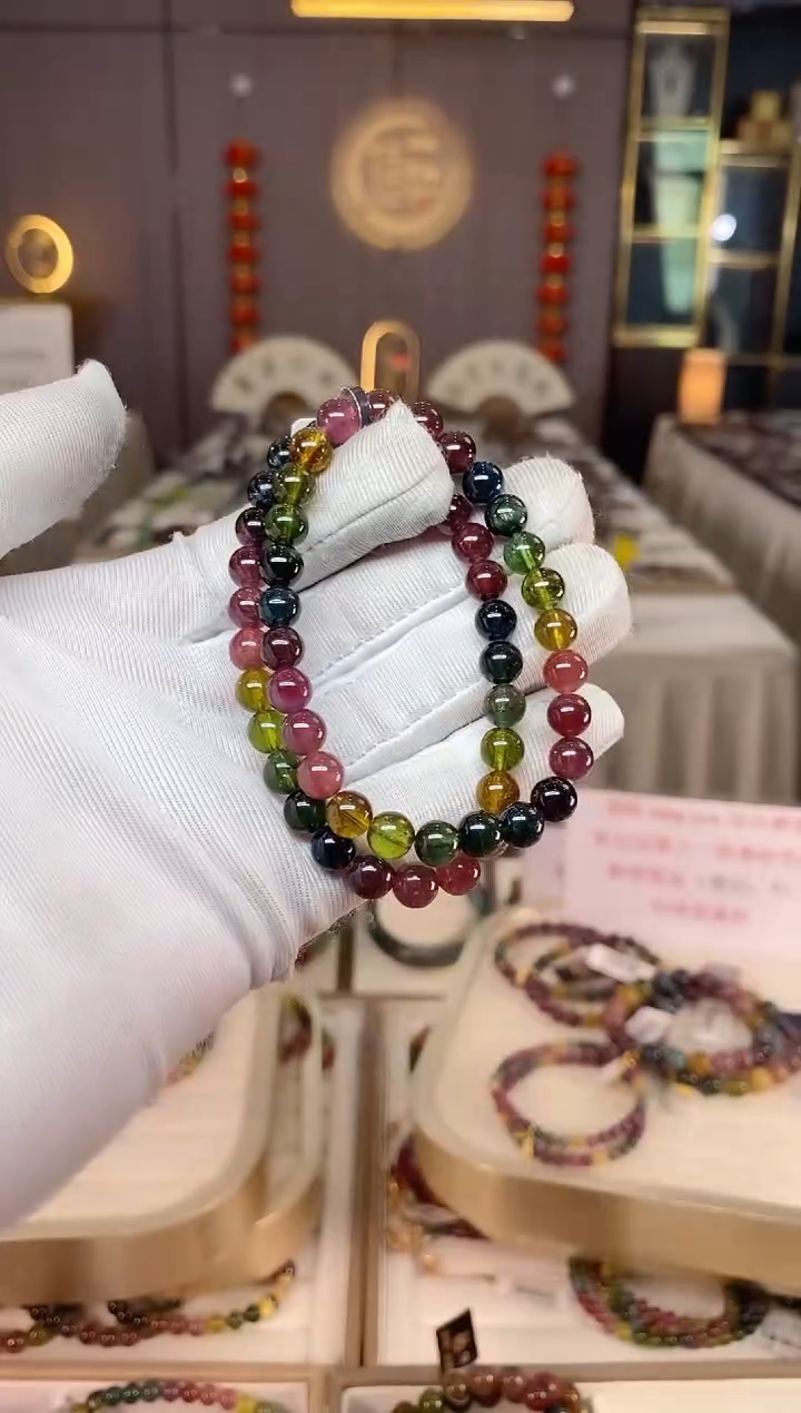 未镶嵌老矿碧玺彩虹单圈手串6mm+碧玺xion多样性发一条