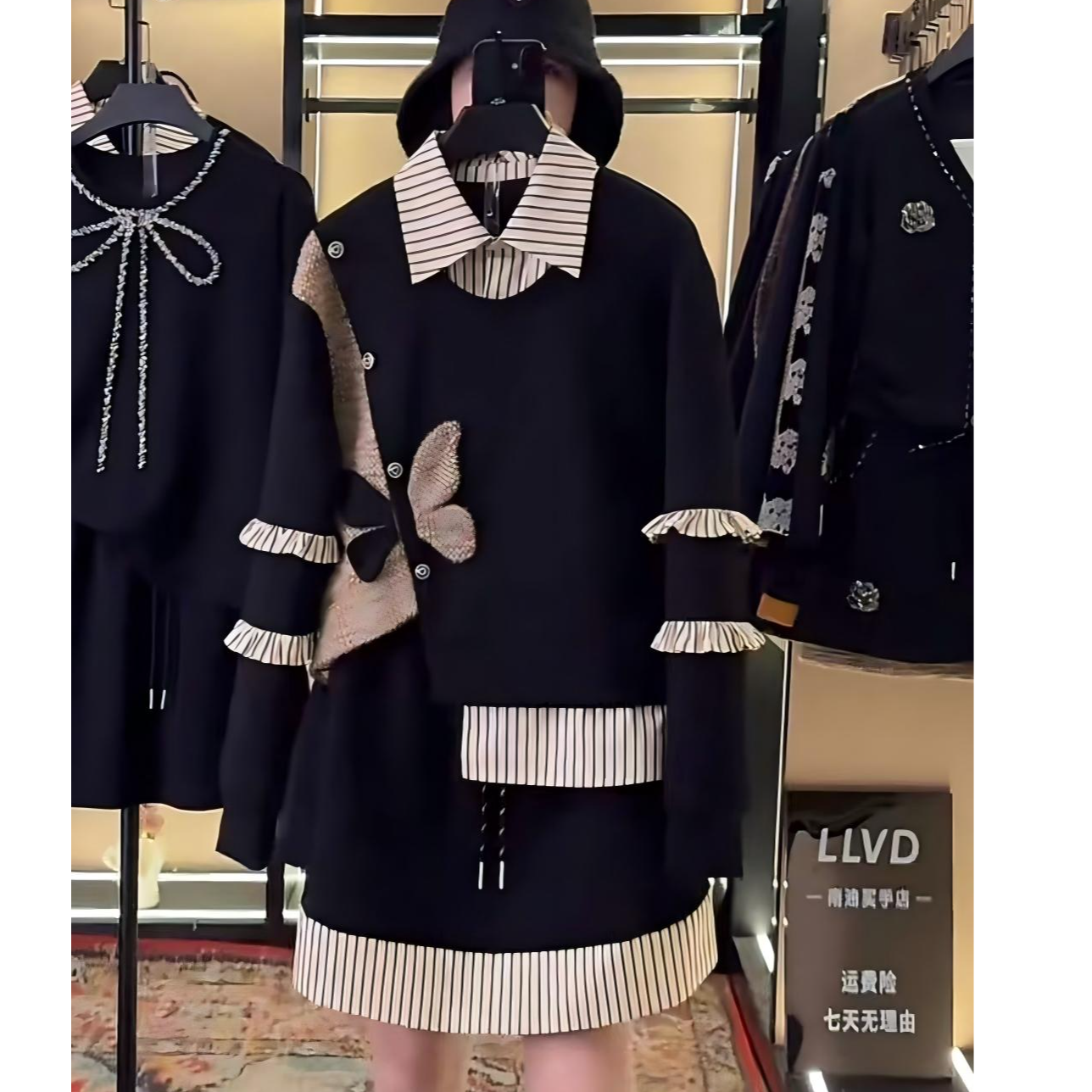 LLVD-B279【加绒】秋季新品<重工系列>长袖卫衣翻领重工套装两件套