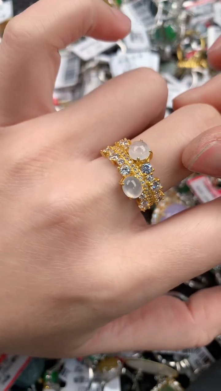 银S925镶嵌戒指翡翠66---7