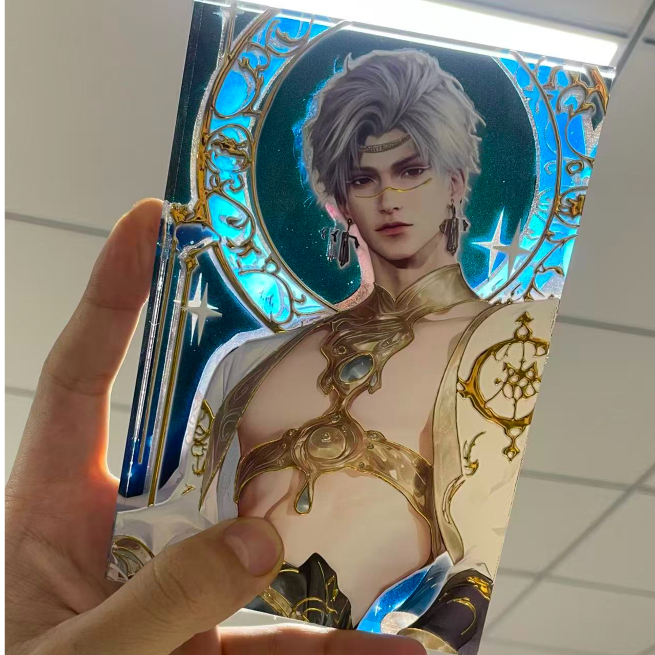 恋与深空裸眼3D浮雕亚克力水晶砖10*15cm尺寸镀金工艺