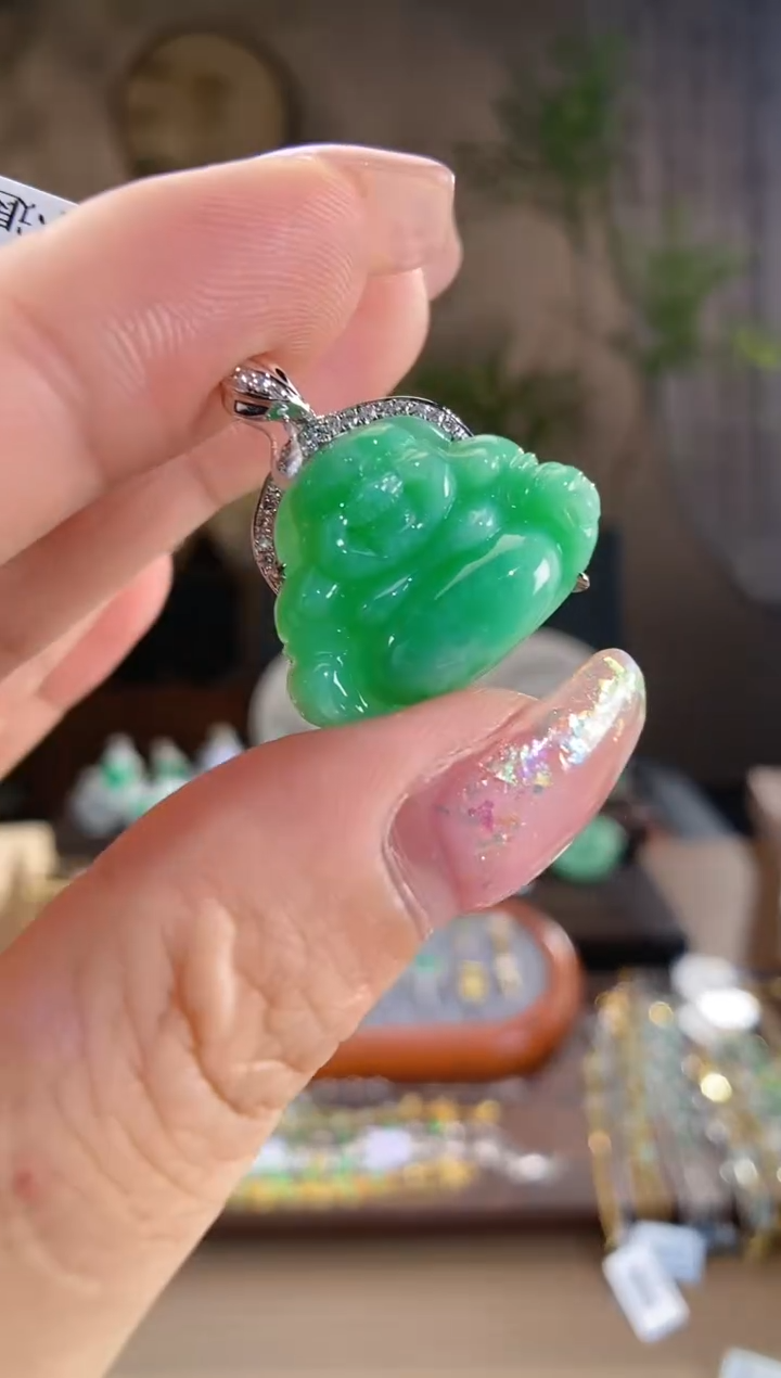 翡翠18K金镶嵌吊坠(不含链)佛公