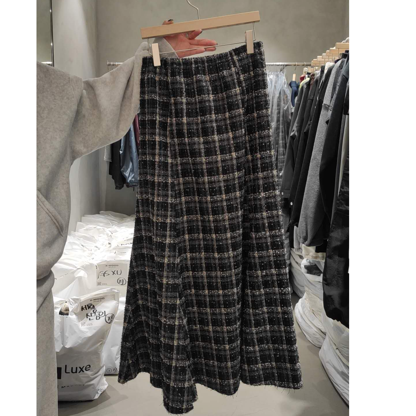 半身裙 Y-L-519 NO退换 接受再拍 复古港风格子高腰休闲