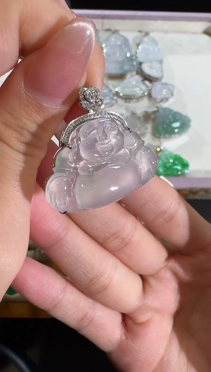 【闪购商品】翡翠吊坠(不含链)18K金镶嵌【源头工厂】钻石镶嵌