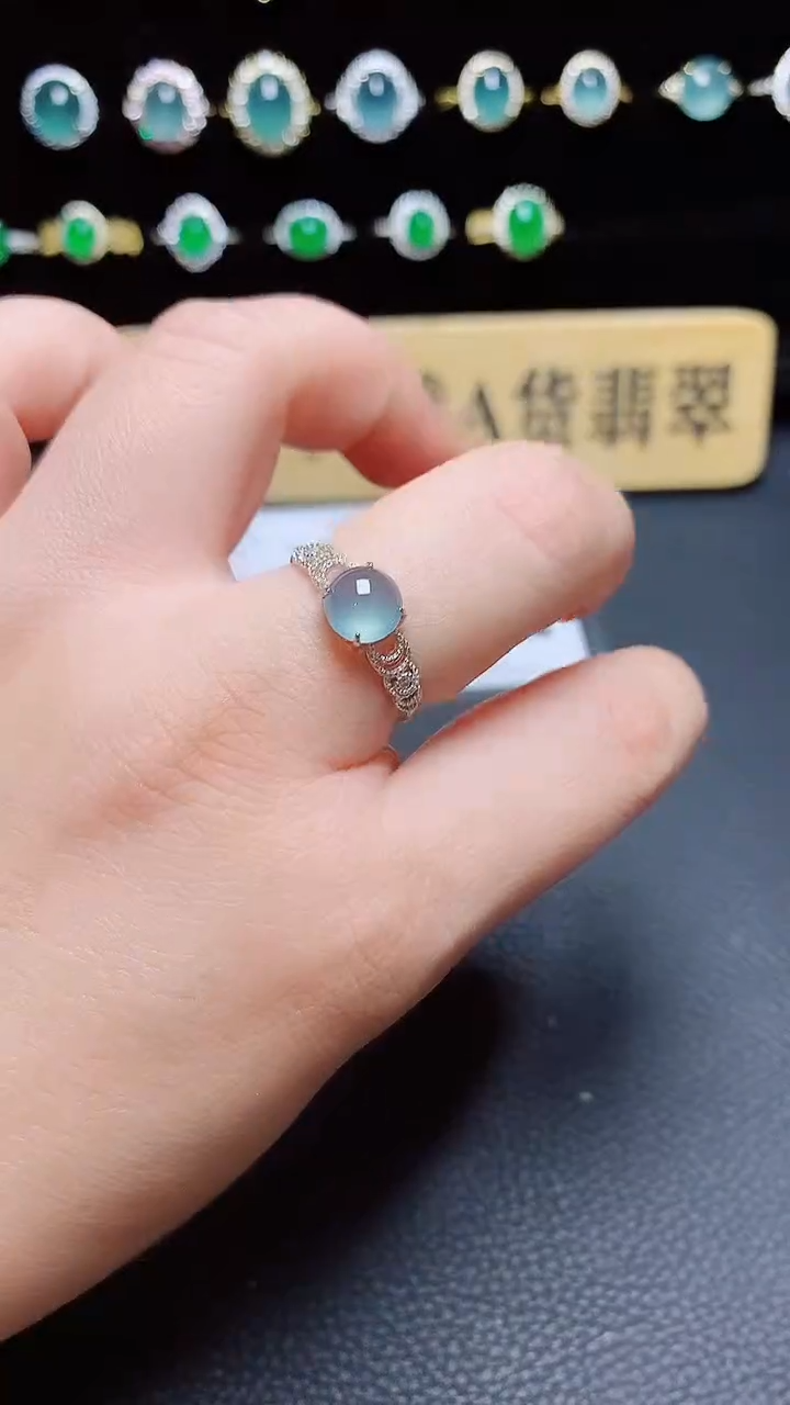 翡翠戒指银S925镶嵌天然翡翠A货s925银镶