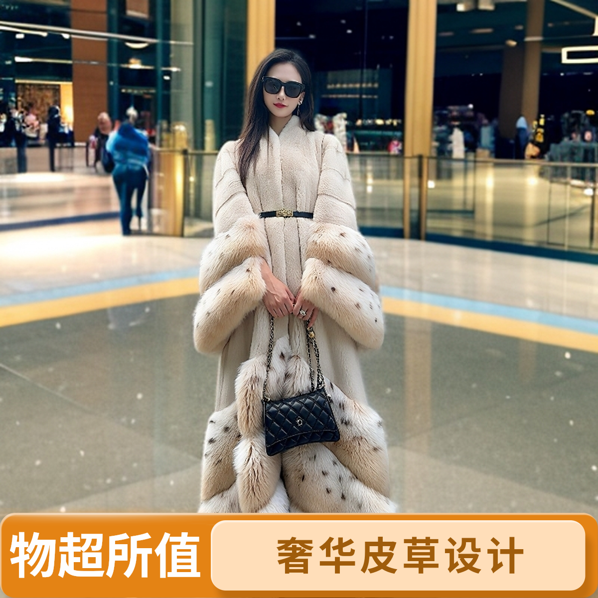 新款走秀款高端气质设计师时尚大气模特水貂皮草女士长款大衣外套