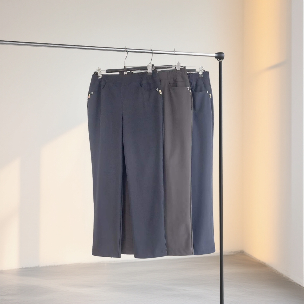 彦竹韩国正品女加绒时尚舒适直筒裤阔腿蓝色长裤百搭女士