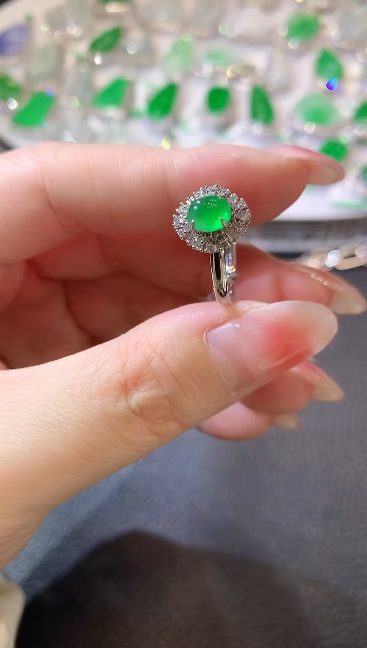 【闪购商品】翡翠戒指18K金镶嵌A36 翡翠