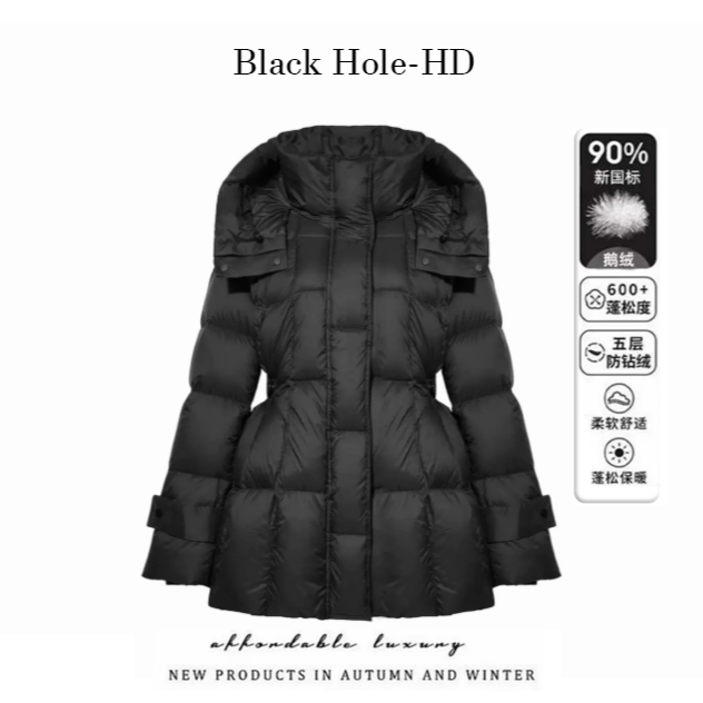 【在逃公主】90鹅绒连帽收腰泡芙款中长款女式保暖羽绒服 XX0609