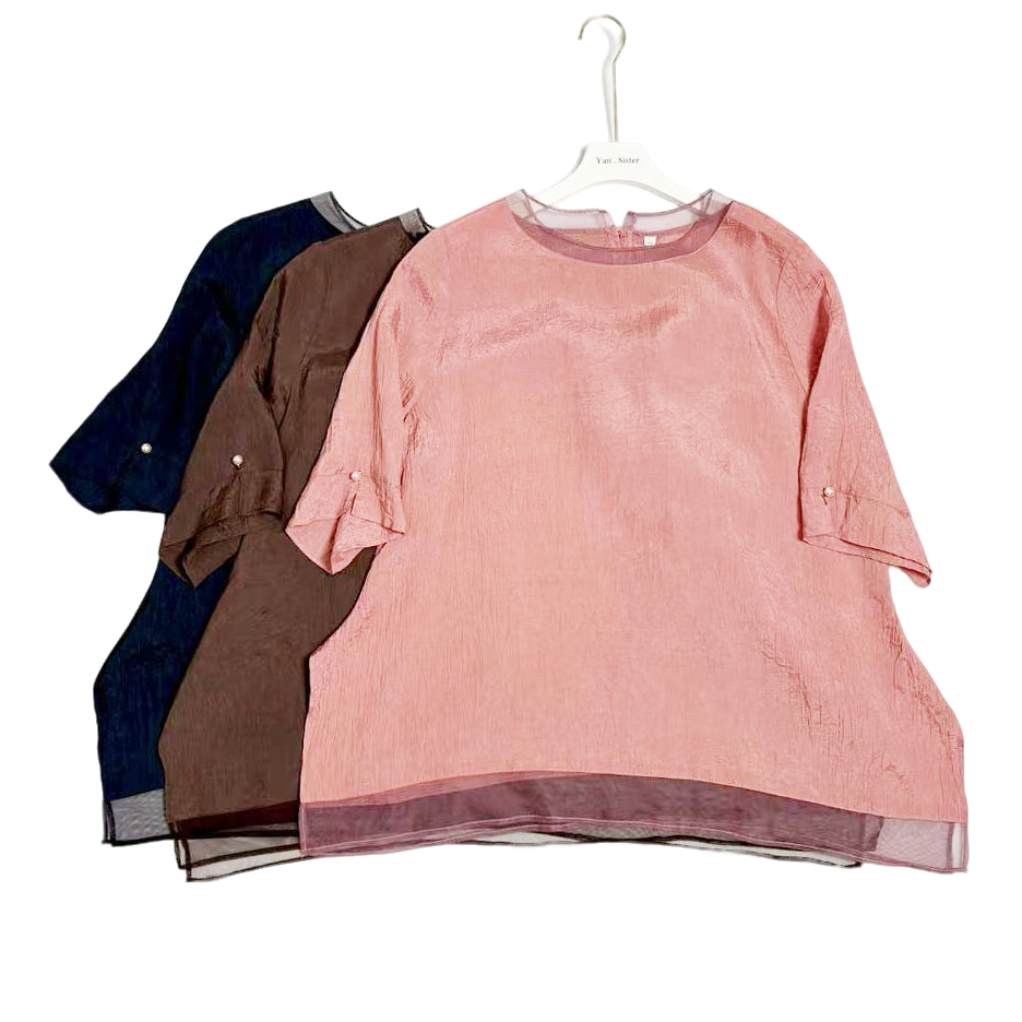 【延盛-珍珠扣雪纺衫】韩国珍珠扣轻薄宽松透气时尚女士上衣T恤