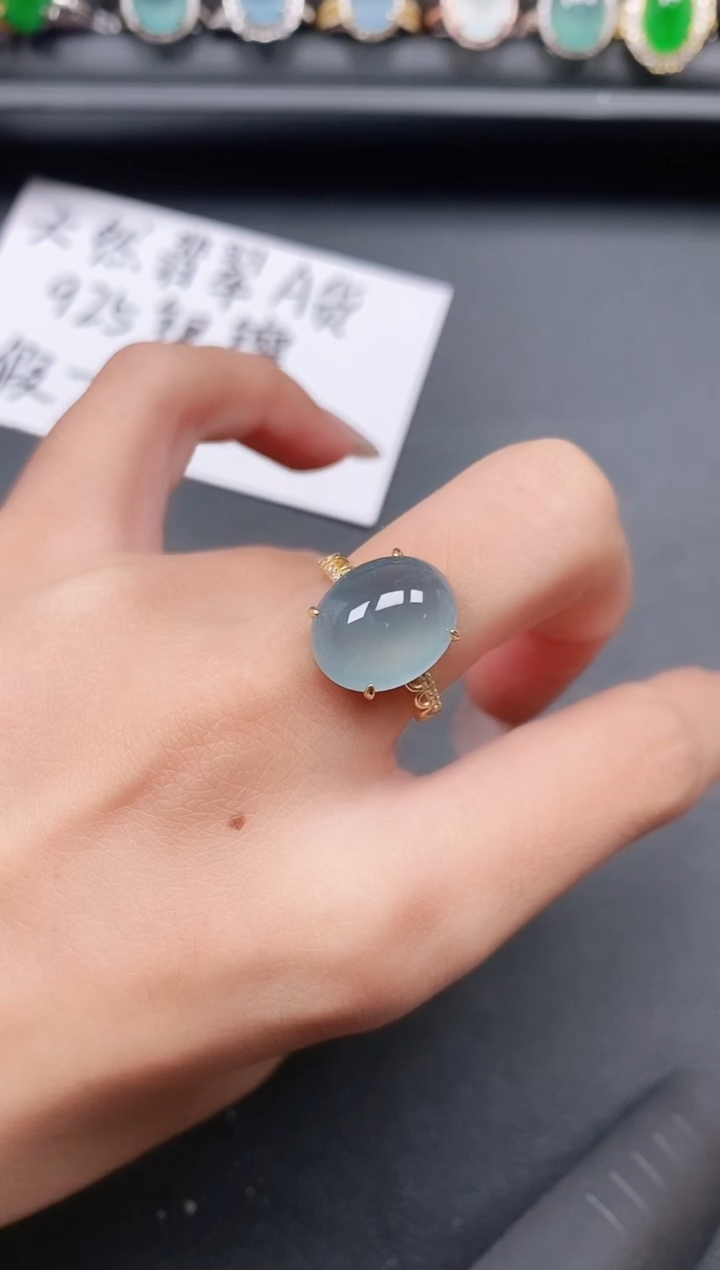 翡翠戒指银S925镶嵌1111