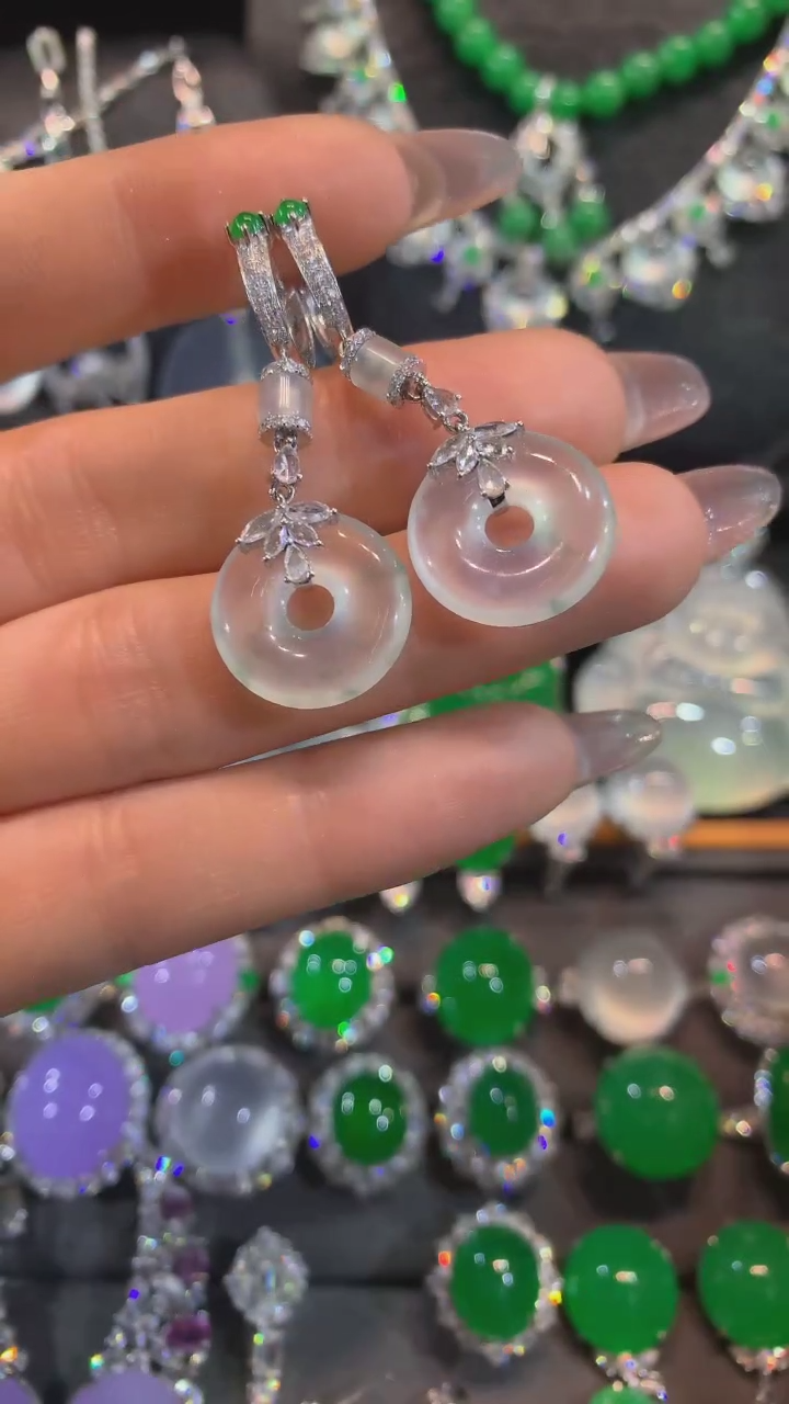 【闪购商品】翡翠耳饰18K金镶嵌耳饰