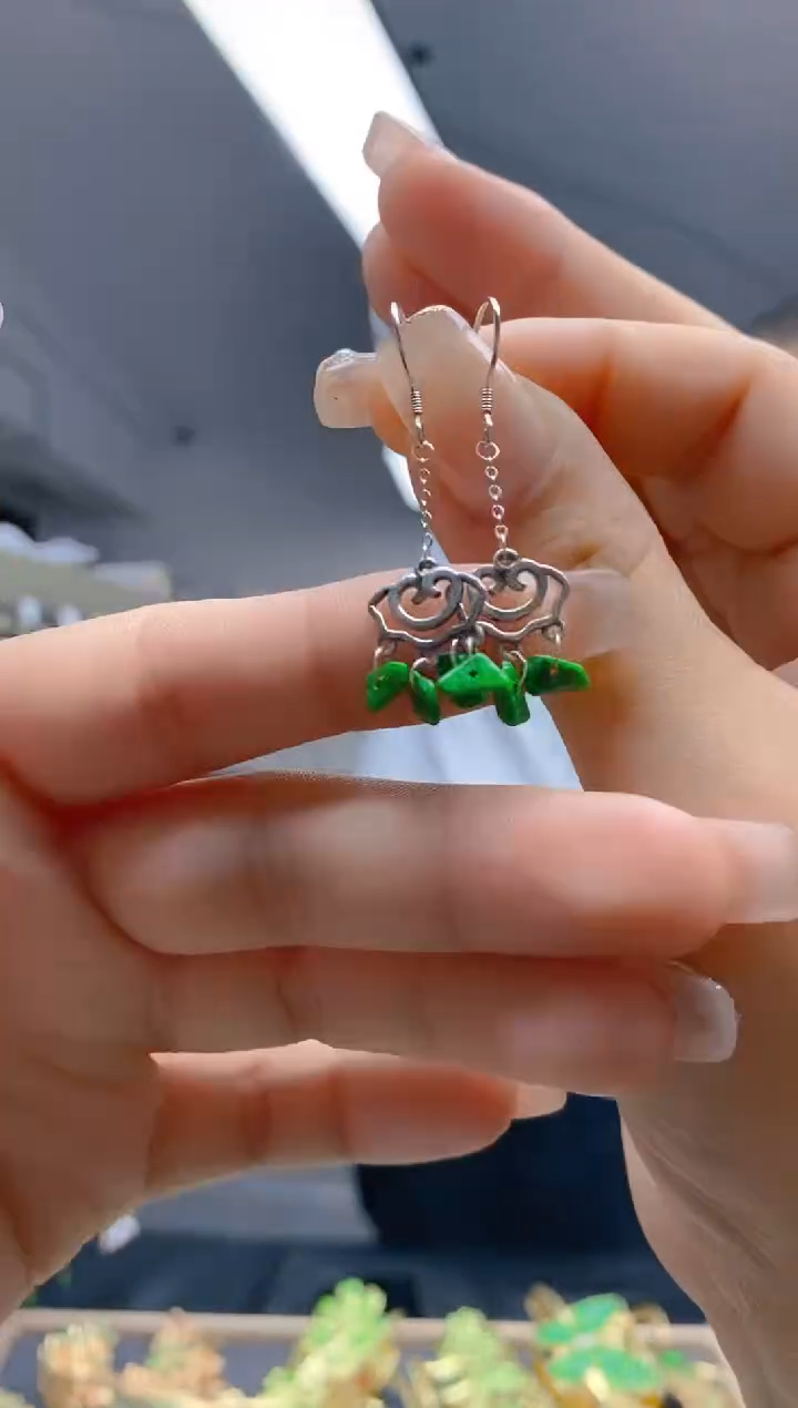 【闪购商品】翡翠耳饰银S925镶嵌345翡翠耳钩