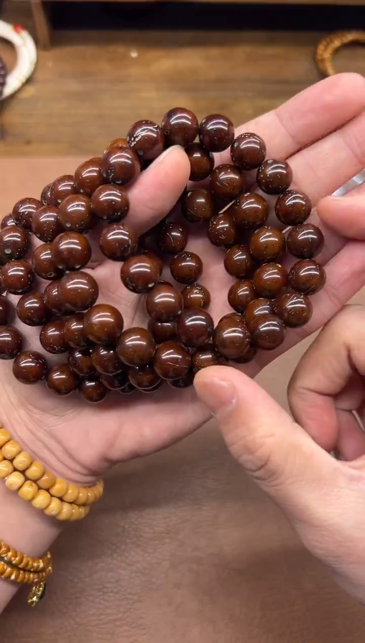 手串紫金鼠咖皮落地红半实心光珠手串