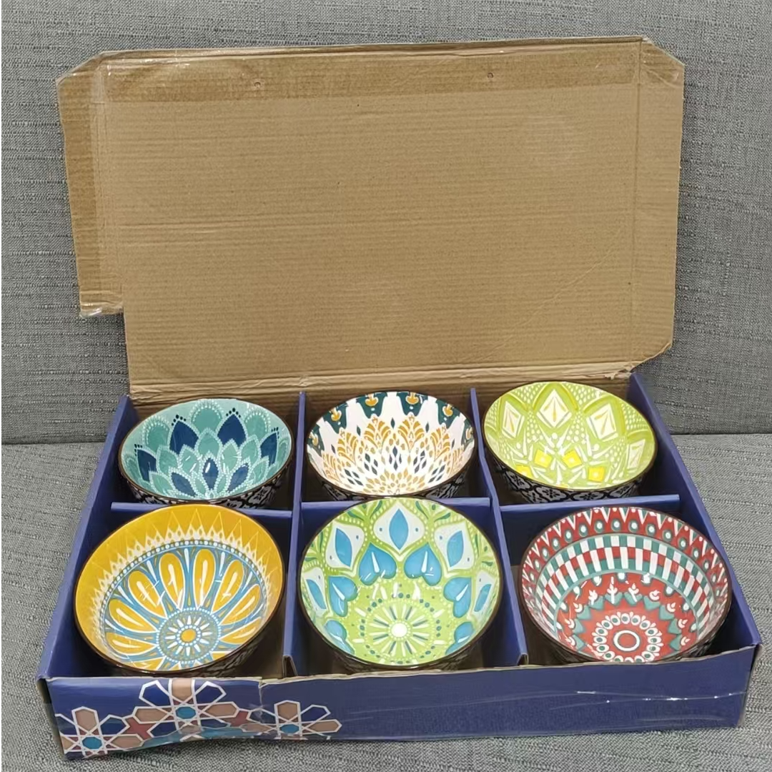 碗彩碗6个套装礼盒装米饭碗日式彩色碗彩碗