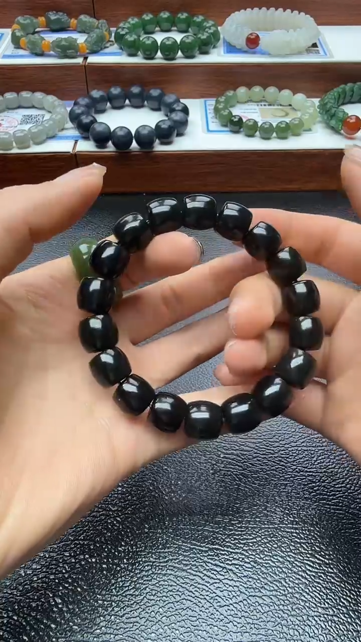 未镶嵌手串和田玉塔青卡12直切手串