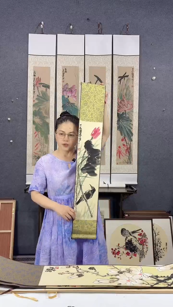 国画90*15吴铁成手绘卷轴