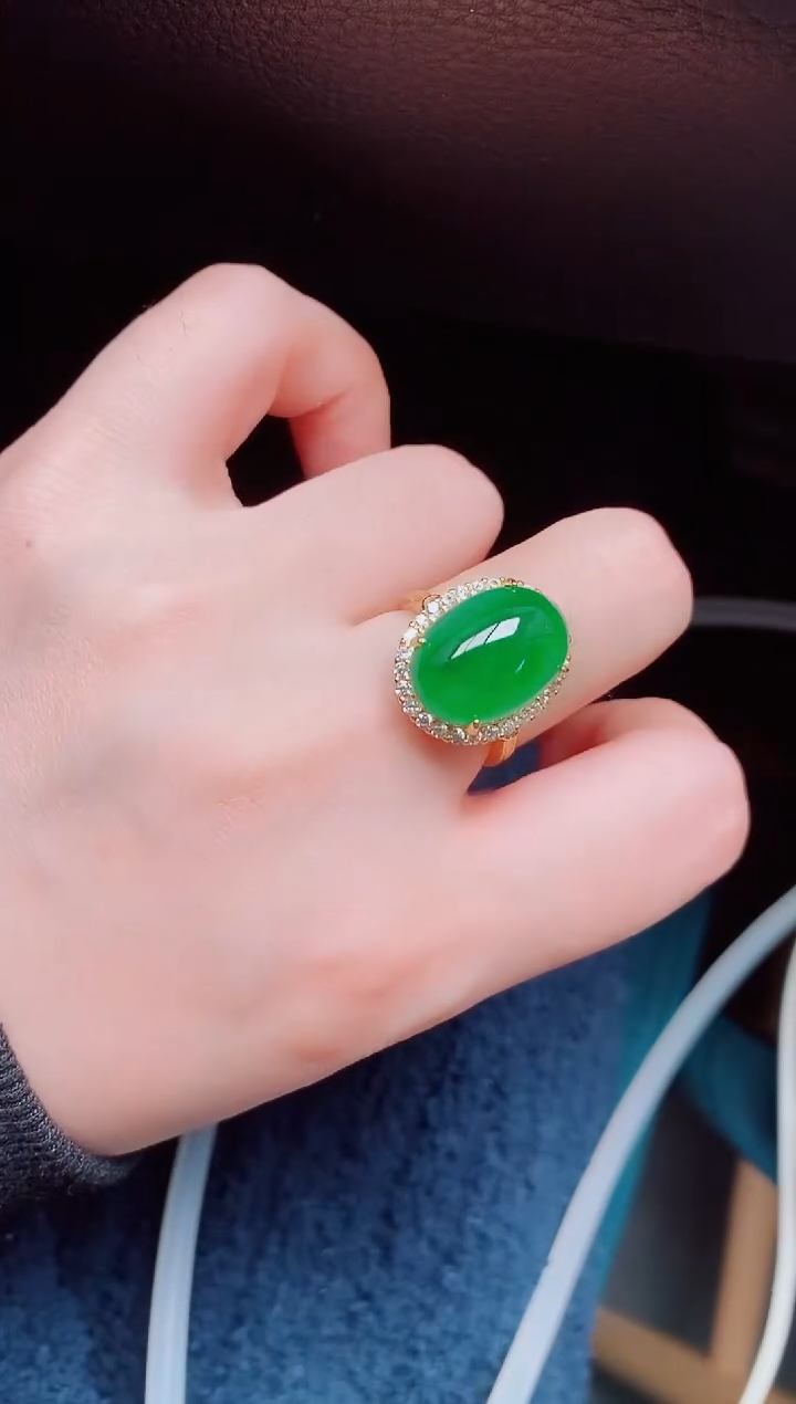 【闪购商品】翡翠戒指银S925镶嵌天然a货翡翠693