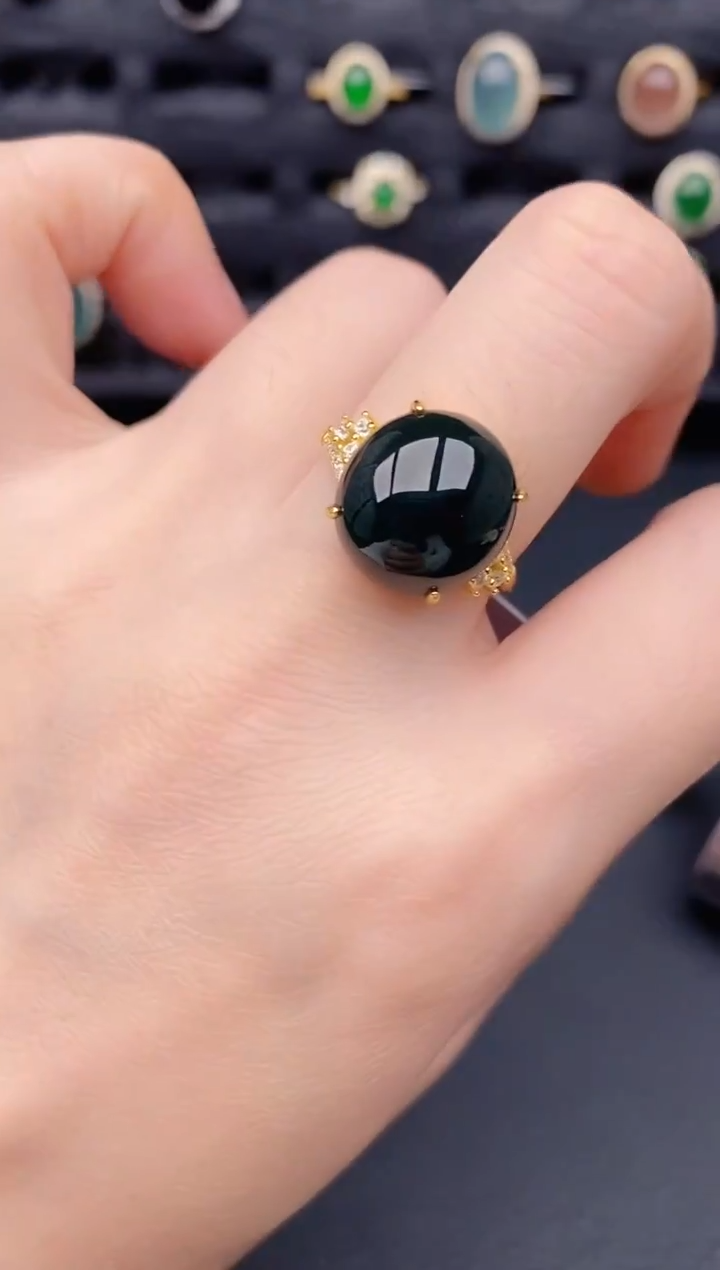 银S925镶嵌戒指翡翠天然a货翡翠206