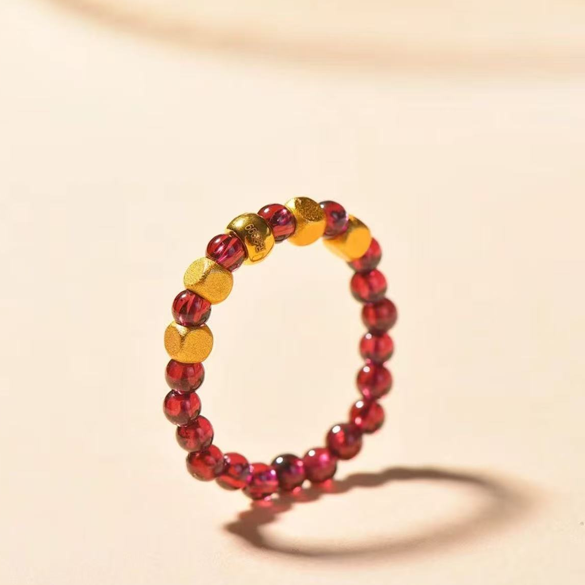 【足金补贴】黄金足金卡四圆珠石榴石-戒指【赠礼盒证书】