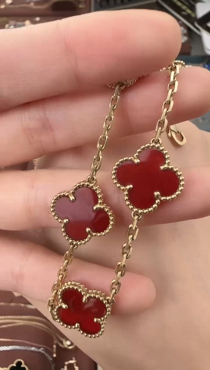 玛瑙/玉髓18K金镶嵌手链红五花手链（高定款）