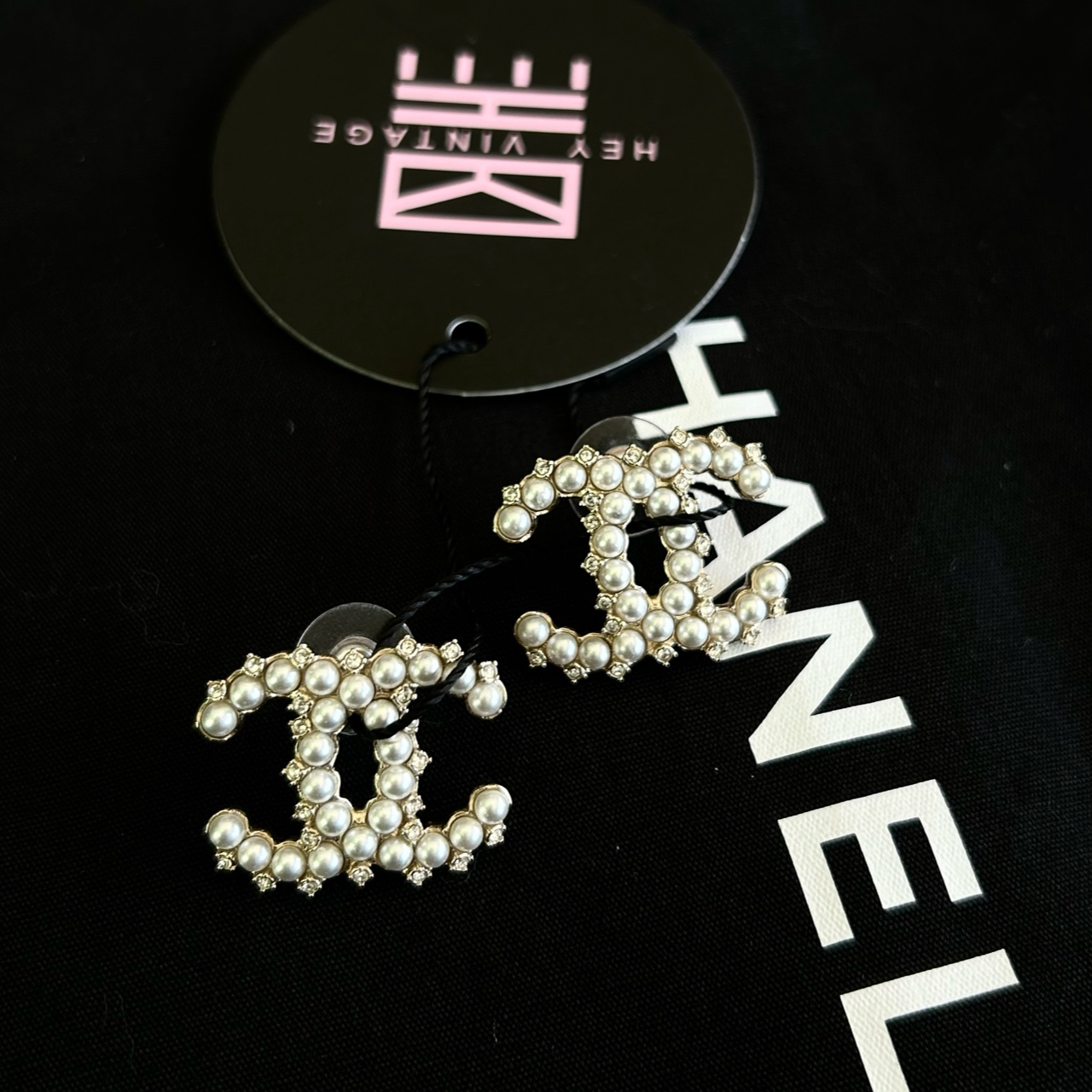 95新 Chanel/香奈儿 珍珠钻钻双c大耳钉 20b 11496982