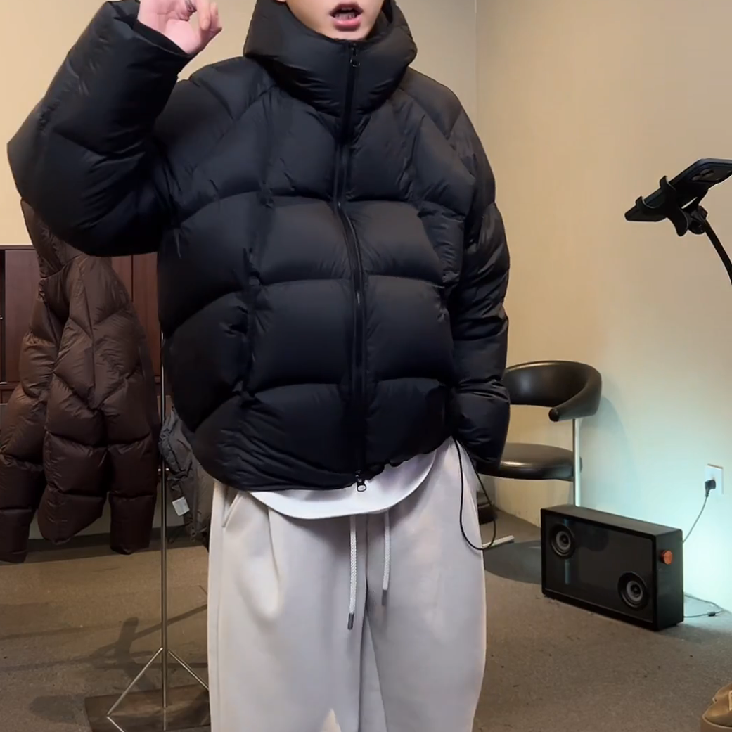 二狗25ss冬季男女款连帽纯色高绒量厚款白鸭绒羽绒服DS977