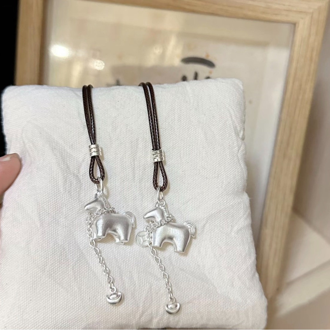 吊坠足银 【遇见马上有钱】足银999/实心生肖小马铜钱/毛衣链吊坠