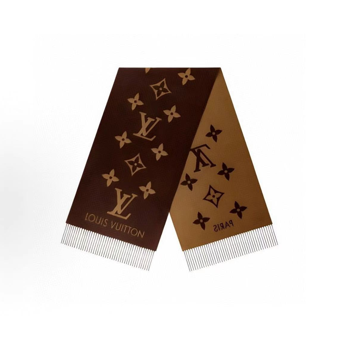 未使用 LouisVuitton/路易威登  焦糖色拼色羊绒流苏围巾