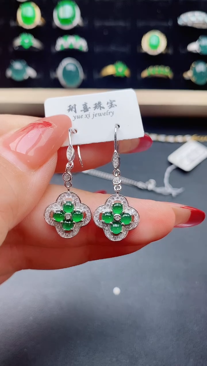 【闪购商品】翡翠耳饰银S925镶嵌32321