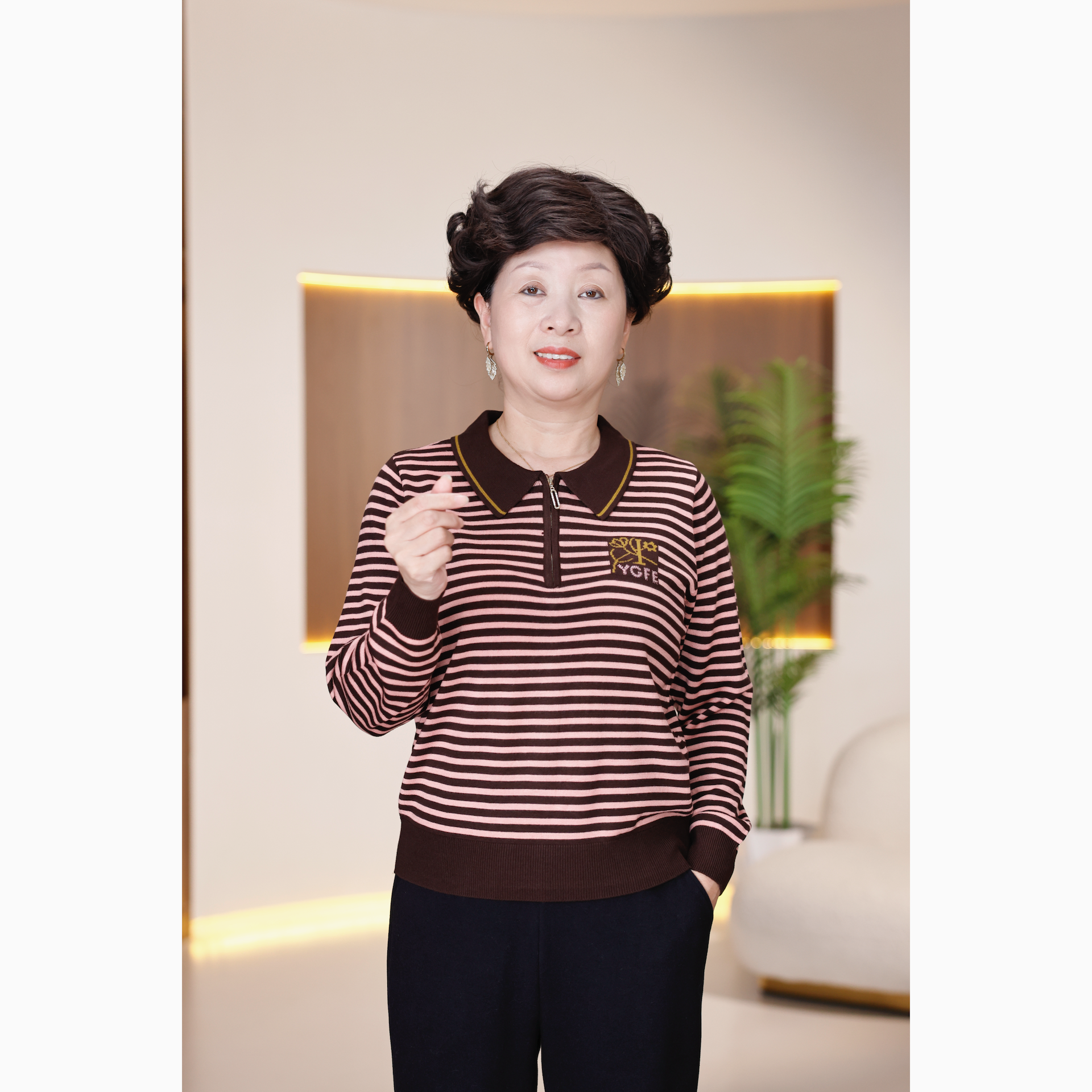 25款条纹针织衫中年长袖打底衫翻领秋款时尚气质洋气1573