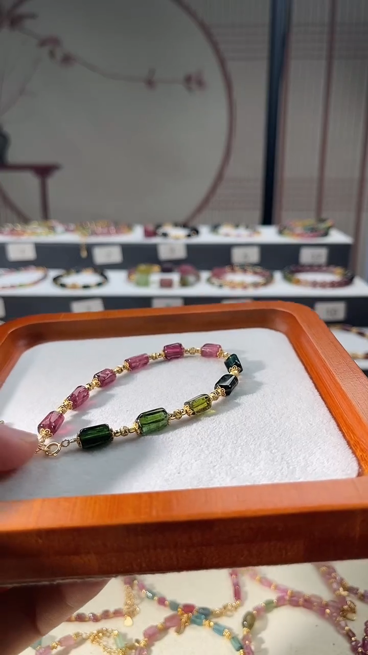 银S925镶嵌手链碧玺美*6366