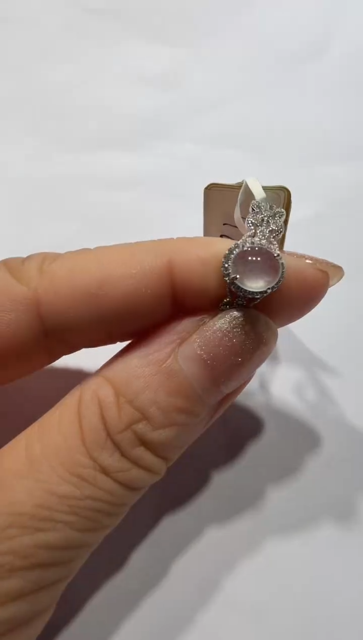 银S925镶嵌戒指翡翠925银镶缅甸A货翡翠戒指