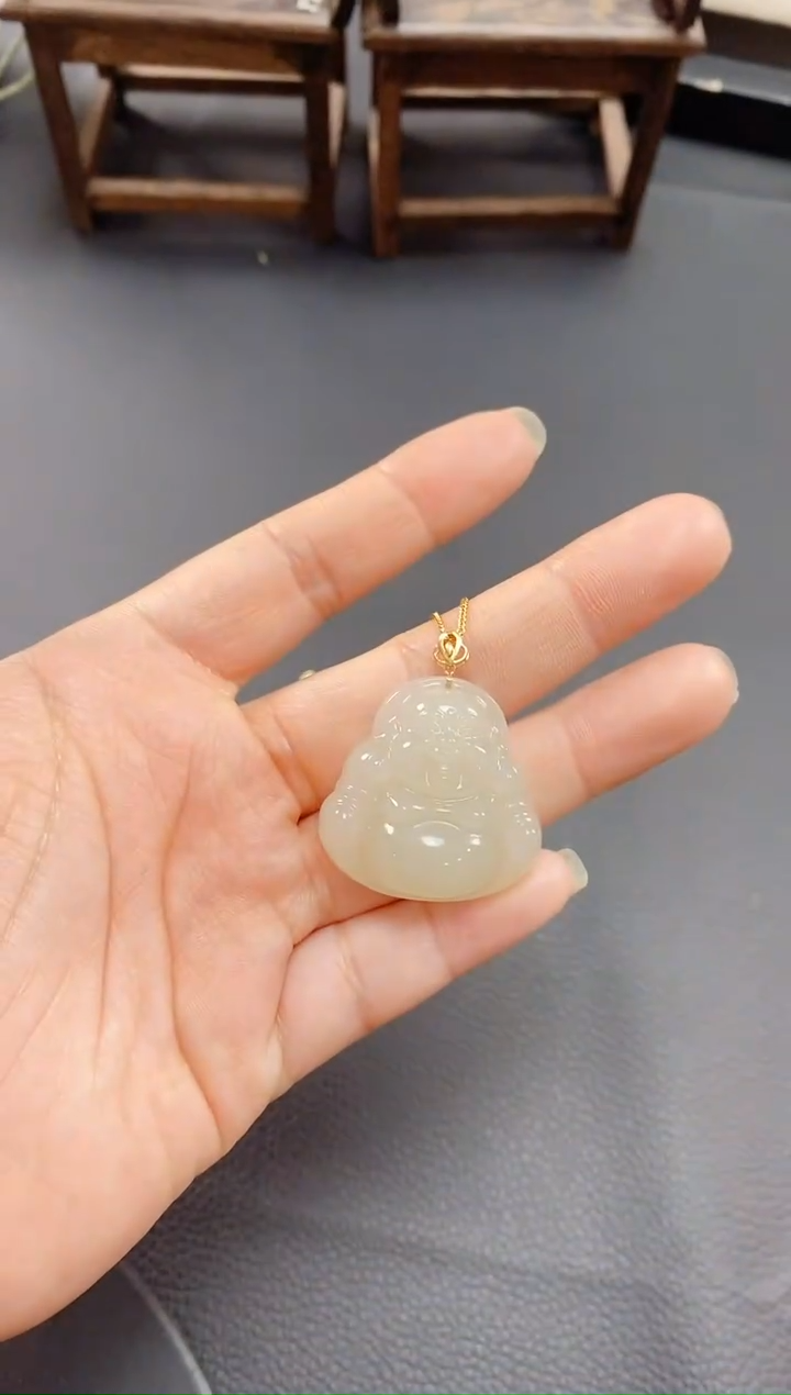 【闪购商品】和田玉吊坠(赠链)18K金镶嵌白冰佛公SG-FG-18KJ30