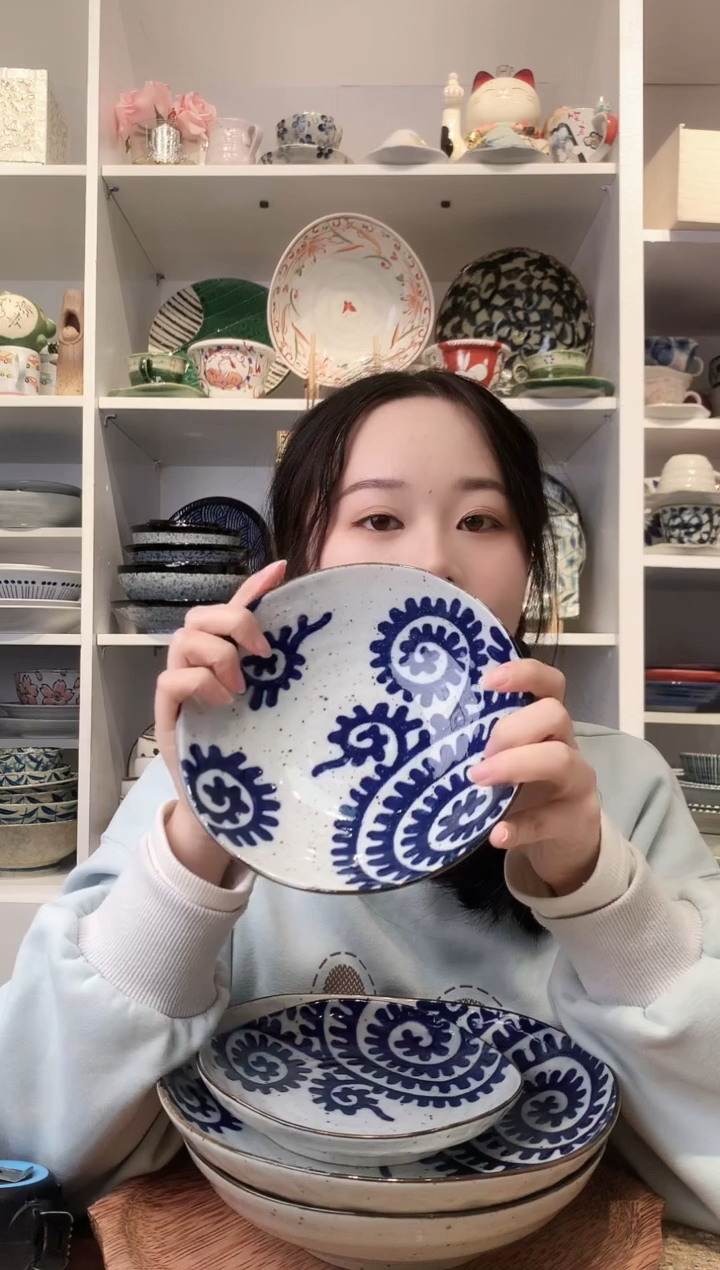 陶瓷【到手两支】三峰章鱼唐草小深盘17cm