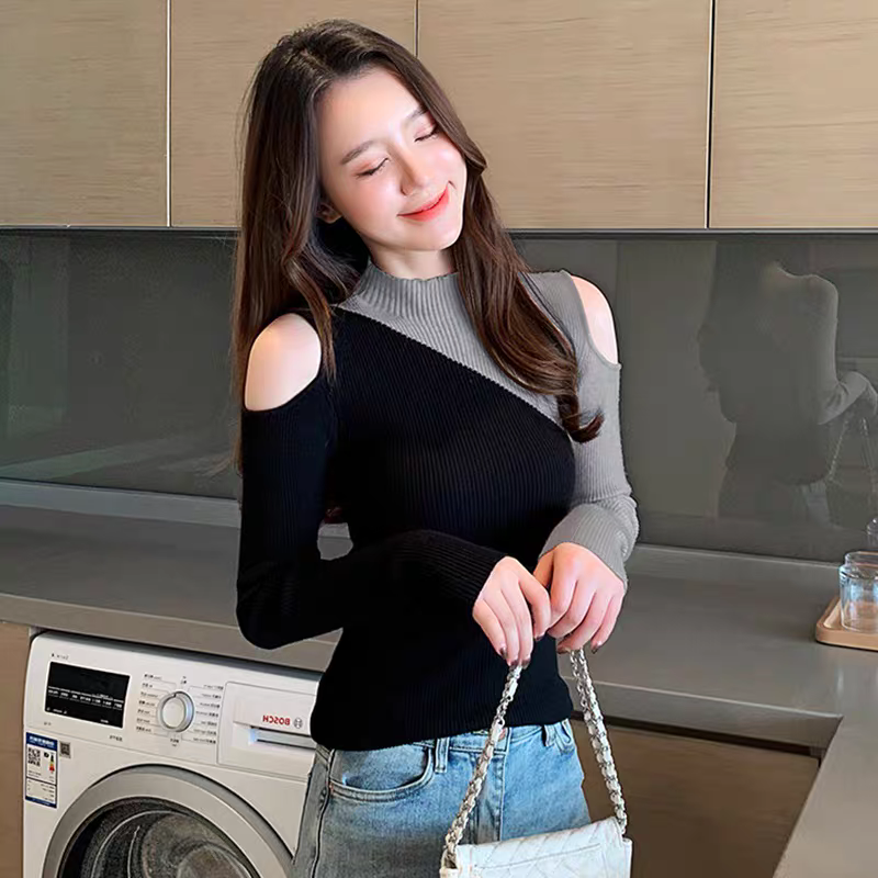 女毛针织衫复古修身包芯纱针织衫紧身韩版时尚修身