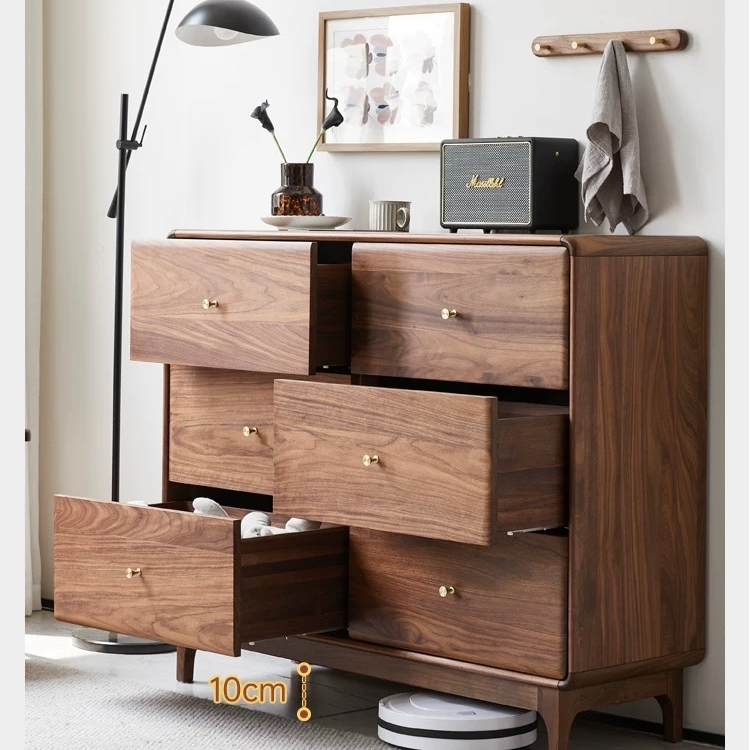北欧实木六斗柜现代简约黑胡桃木卧室储物柜北欧轻奢收纳柜子