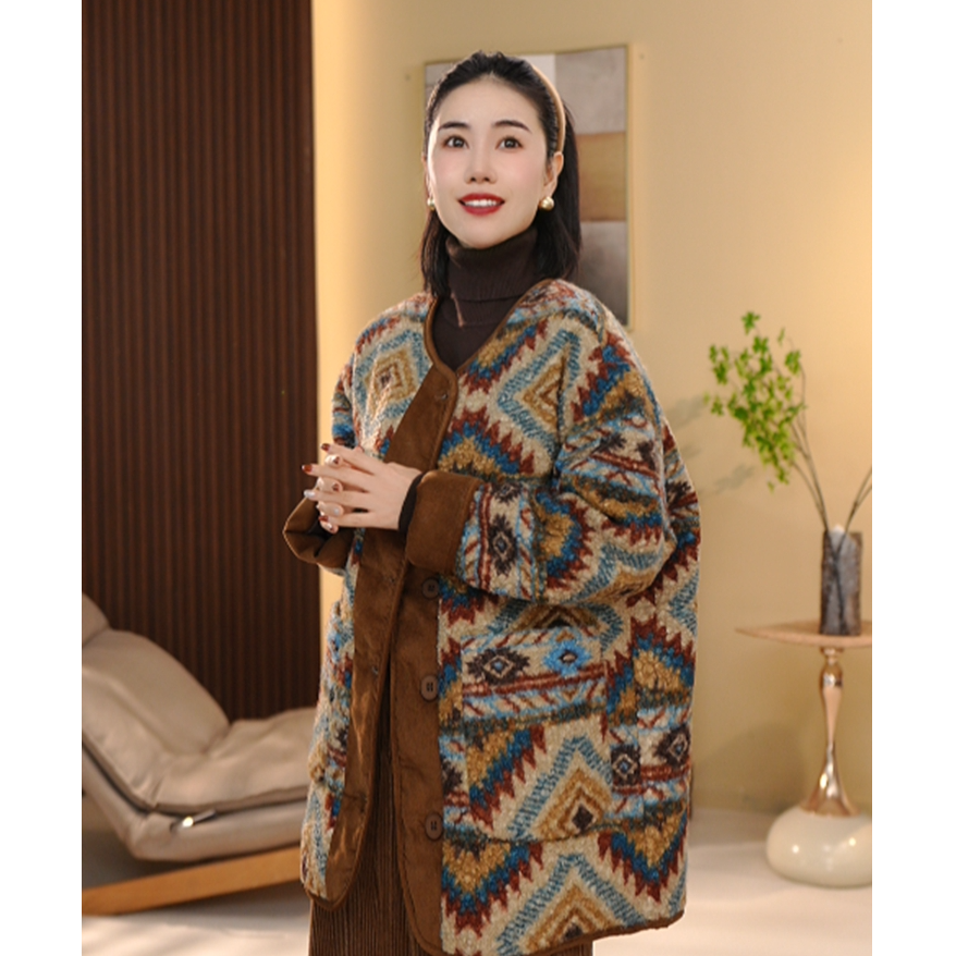 BEIJU 2025新款复古民族风气质百搭高级感几何图案短外套女5646