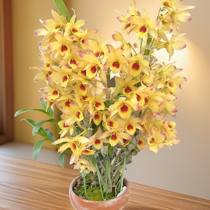 4杆起珍品黄钻巴比伦 春石斛兰 老桩兰花带花勤花盆栽