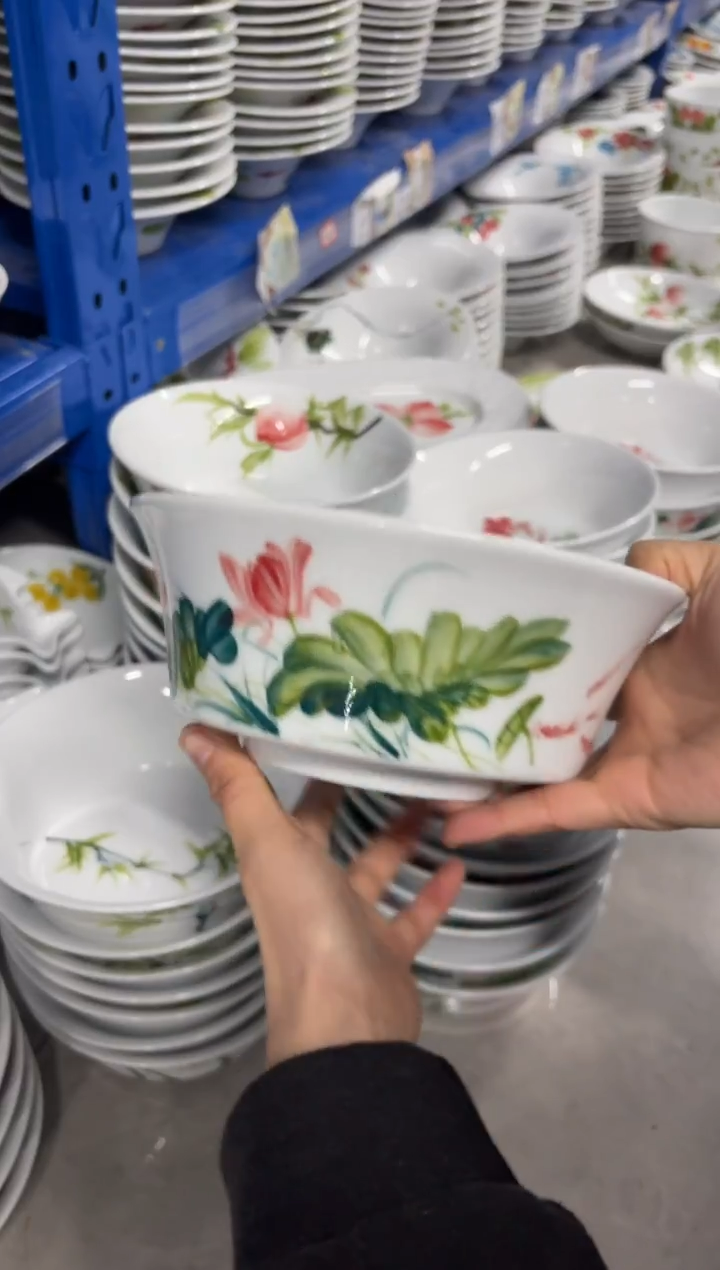 景德镇高温陶瓷食品级手绘釉中彩-马蹄面碗