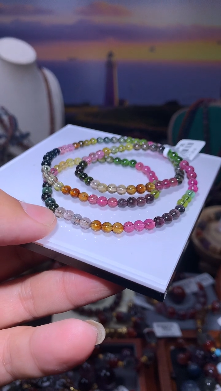 未镶嵌手串碧玺碧玺三圈圆珠手串