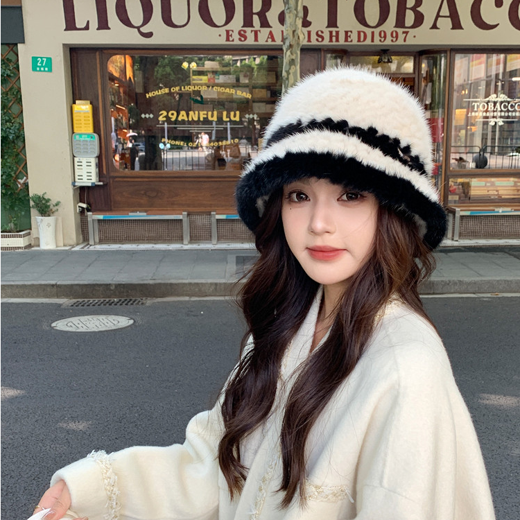 秋冬皮草帽子水貂编织女士渔夫帽优雅皮草帽子显脸小真毛小香礼帽