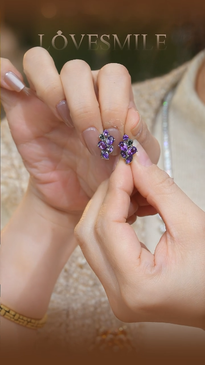 银S925镶嵌耳饰紫晶106