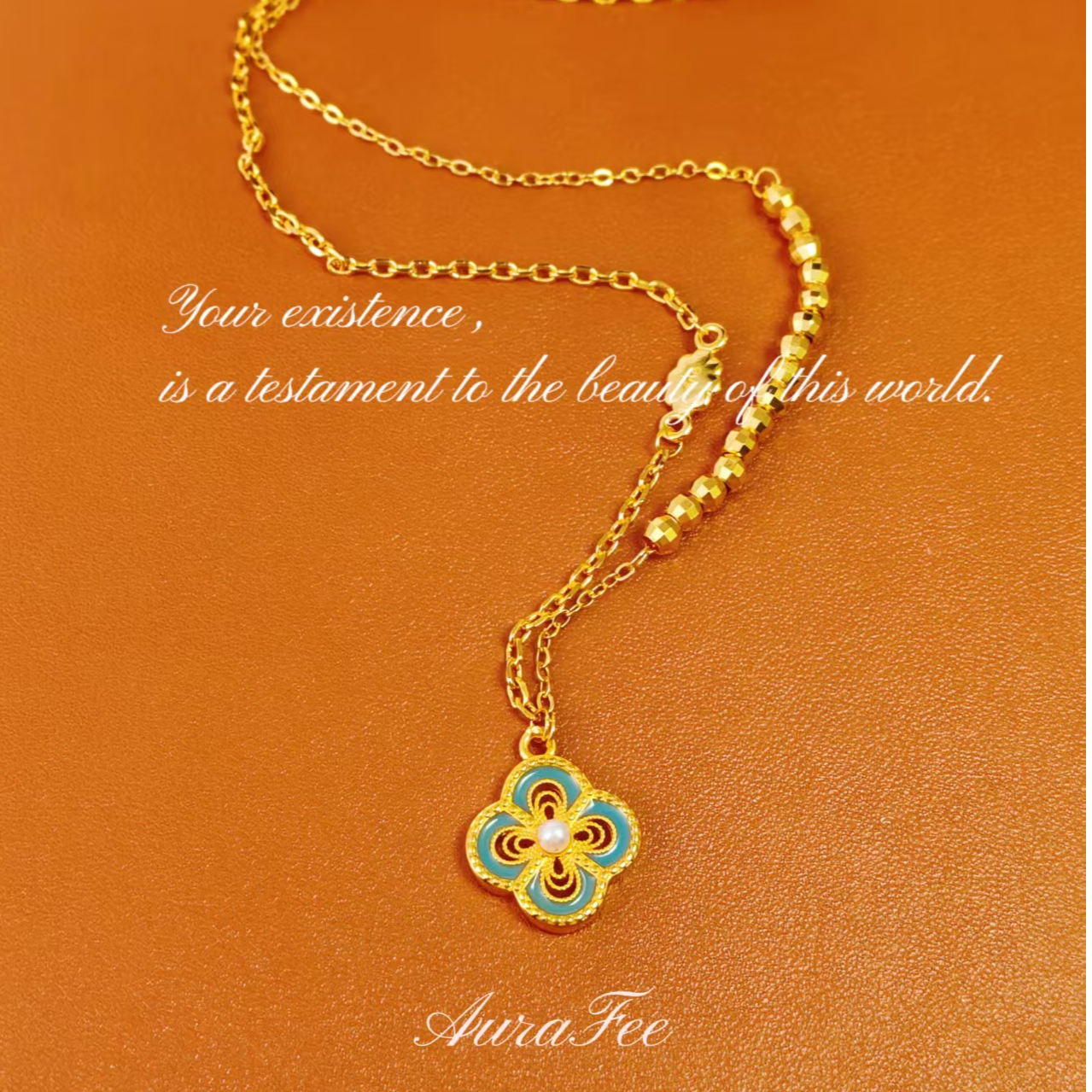 铜合金项链 四叶幸运/镀K金小众设计高级感四叶花朵项链/S059